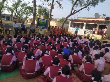 School children at community event